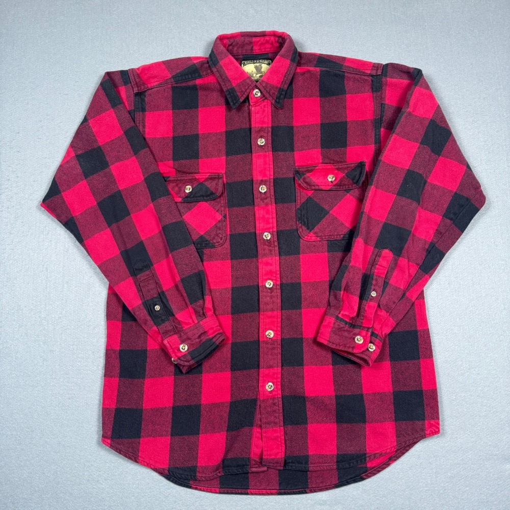 Field & Stream Flannel Shirt Mens LT Red Black Buffalo Plaid Cotton Workwear LT